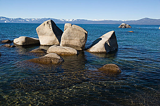 石头,东方,岸边,太浩湖,晴天,冬天