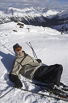 男人,笑,落下,滑雪,加拿大