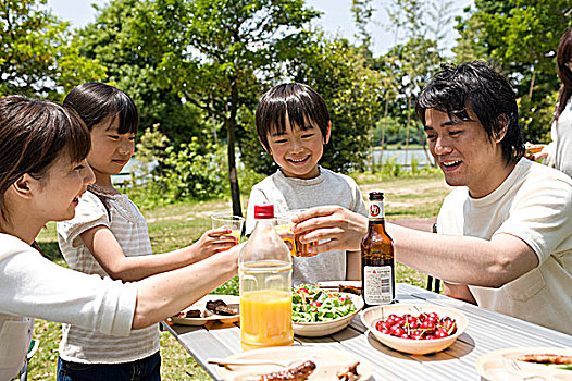 家庭,吃,野餐