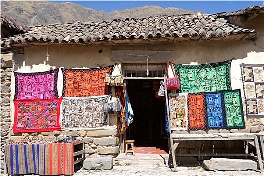 传统,编织物,布,出售,旅游景点,高,安第斯山,欧兰塔坦伯,乌鲁班巴河谷,秘鲁,途中,库斯科市,马丘比丘,圣谷