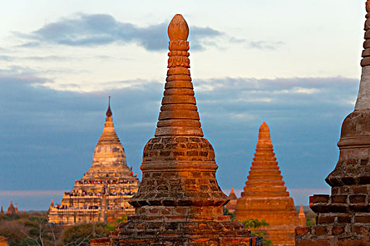 古老,庙宇,塔,日落,蒲甘,曼德勒,区域,缅甸,大幅,尺寸