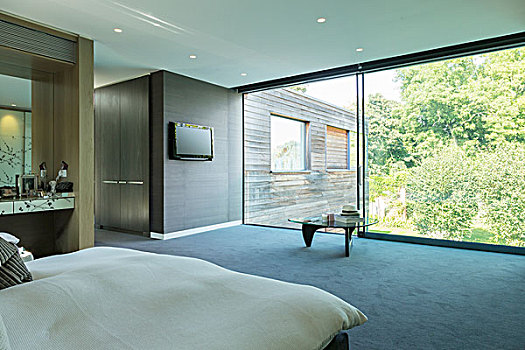 玻璃墙,卧室,现代住宅