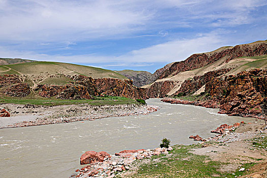 新疆天山里一段河流峡谷