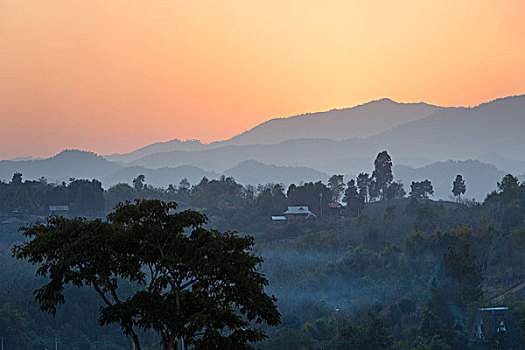 黎明,风景,寺院,庙宇,山,清莱,北方,泰国,亚洲