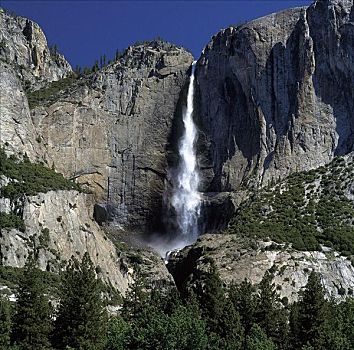 优胜美地瀑布,优胜美地国家公园,山,石头,加利福尼亚,美国,北美,世界遗产