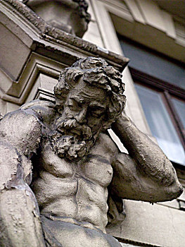 雕塑,一个,男人,相似,阿特拉斯神,拿着,向上,角,建筑,布拉格,捷克共和国