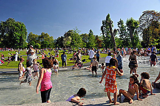 人群,享受,公主,威尔士,纪念,喷泉,海德公园,热,夏天,白天