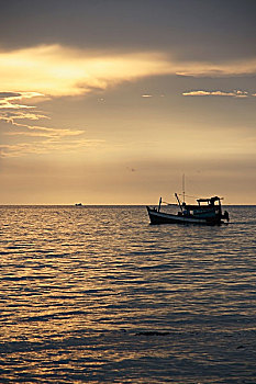 越南,渔船,日落,岛屿