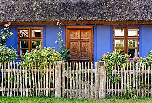 蓝色,房子,乌瑟多姆岛,梅克伦堡前波莫瑞州,德国,欧洲