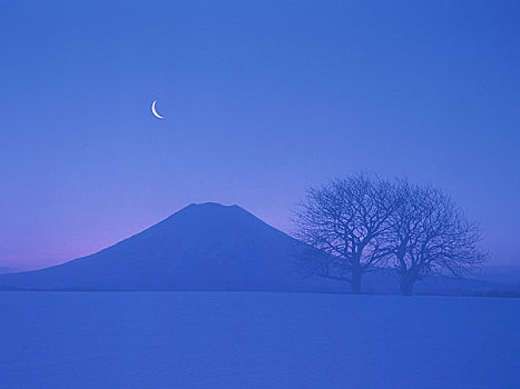 山,月亮,黎明