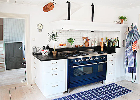 蓝色,地毯,正面,厨房操作台,复古,炊具,油烟机