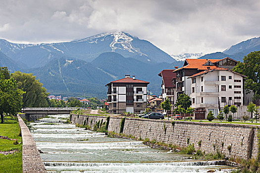 保加利亚,南方,山,班斯克,滑雪胜地,滑雪,酒店,河