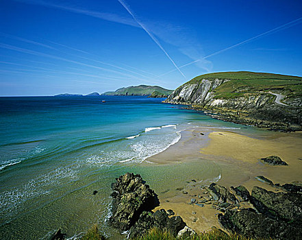 俯拍,石头,海滩,斯莱角,丁格尔半岛,凯瑞郡,爱尔兰