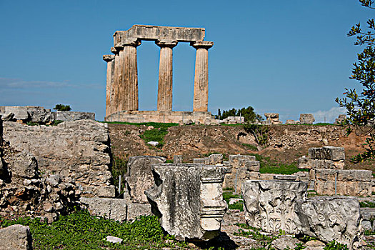 希腊,科林斯地峡,古老,城市,基督教,多利安式,阿波罗神庙,大幅,尺寸