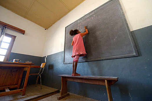 学生,女孩,文字,黑板,小学,马达加斯加,非洲