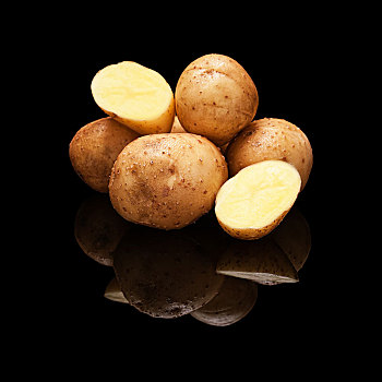 堆,黄色,土豆,隔绝,黑色背景