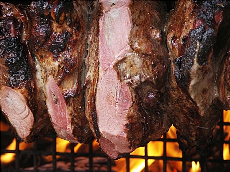 烤,肉,火,火焰,传统,吃剩下,不同,宴会