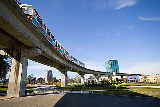 高架列车,上方,荷兰,公园,萨里,中心,加拿大,自动化,快速交通系统,建造