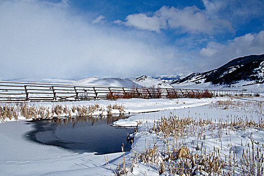 栅栏,积雪,风景,国家麋鹿保护区,怀俄明,美国