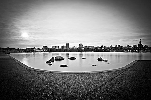 石头,水中,天际线,背景,耶鲁镇,温哥华,加拿大