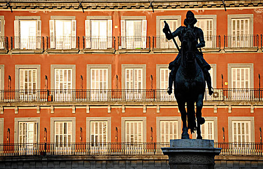 青铜,骑马雕像,国王,西班牙,马约尔广场,马德里,欧洲