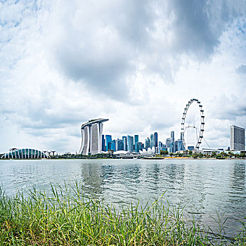 地标,建筑,靠近,码头,湾,新加坡