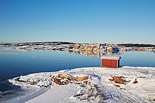 湖,船库,冬天,风景