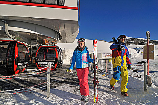 滑雪者,吊舱,缆车,有轨电车,滑雪,区域,巴伐利亚,德国,欧洲