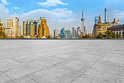 地砖路面和上海陆家嘴金融中心建筑群