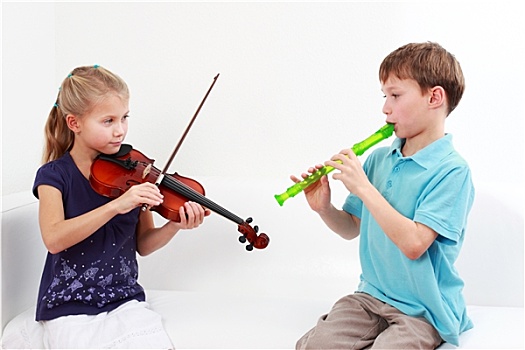 儿童,演奏,笛子,小提琴