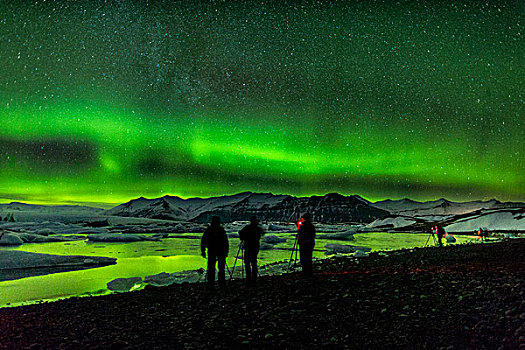 摄影,北极光,杰古沙龙湖,瓦特纳冰川,冰盖,冰岛