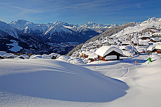 风景,乡村,上方,罗纳河谷,深,下雪,背影,马塔角,贝特默阿尔卑,阿莱奇地区,瓦莱,瑞士,欧洲