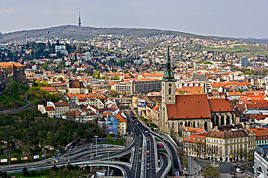 景色,布拉迪斯拉瓦,城市,上面,餐馆,高处,桥