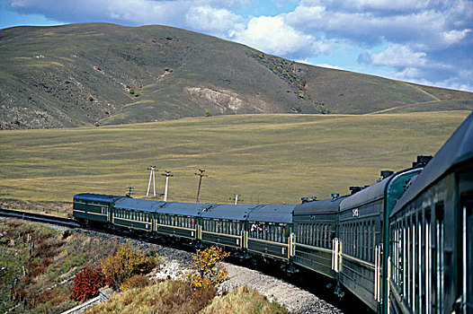 俄罗斯,铁路,靠近,西伯利亚,农田,列车