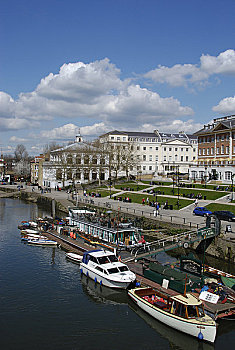 英格兰,伦敦,泰晤士河畔里士满,泊船,旁侧,建筑,里士满,河边