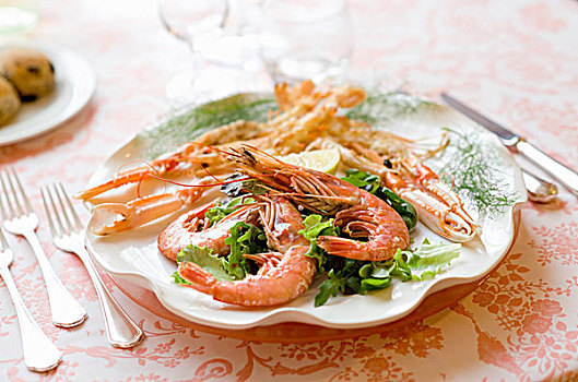 前菜,挪威海蛰虾,对虾,海螯虾