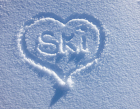 滑雪,室内,心形,书写,雪中