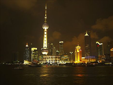 电视塔,浦东,黄浦江,夜晚,上海,中国,亚洲