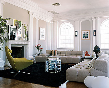 座椅,茶几,宽敞,客厅,传统,壁炉
