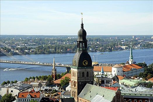 上方,道加瓦河,河,大教堂,历史,城镇中心,里加,拉脱维亚,波罗的海国家,欧洲