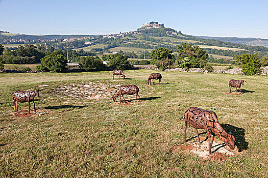 绵羊,草场,雕塑,法国