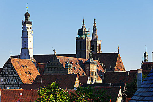 市政厅,教堂,罗腾堡,浪漫大道,中间,弗兰克尼亚,巴伐利亚,德国,欧洲