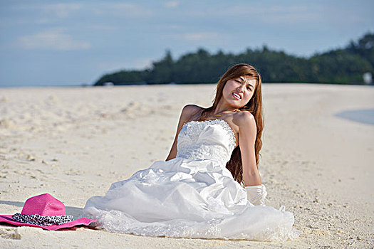 亚洲人,新娘,海滩