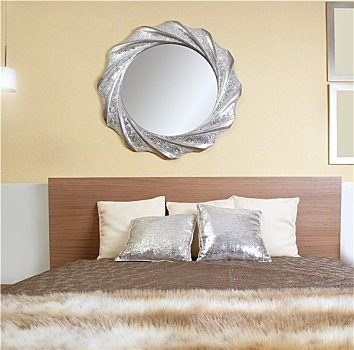 卧室,现代,银,镜子,人造毛皮,毯子