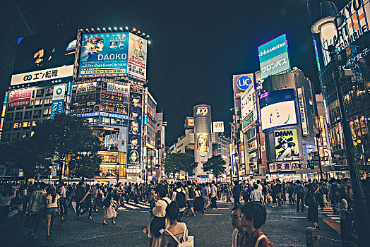忙碌,人行横道,夜晚,日本