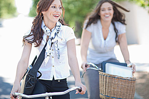女人,骑,自行车,公园