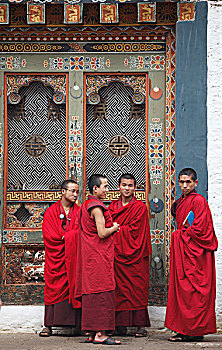 僧侣,正面,普那卡宗,佛教,寺院,要塞,普那卡,地区,不丹,亚洲