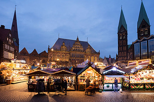 市场,圣诞市场,市政厅,大教堂,黎明,不莱梅,德国,欧洲