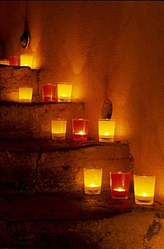 法国,隆河阿尔卑斯山省,里昂,蜡烛,阶梯,十二月,宴会
