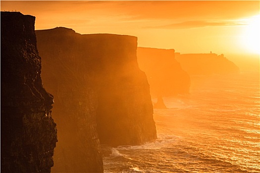 莫赫悬崖,日落,爱尔兰,欧洲